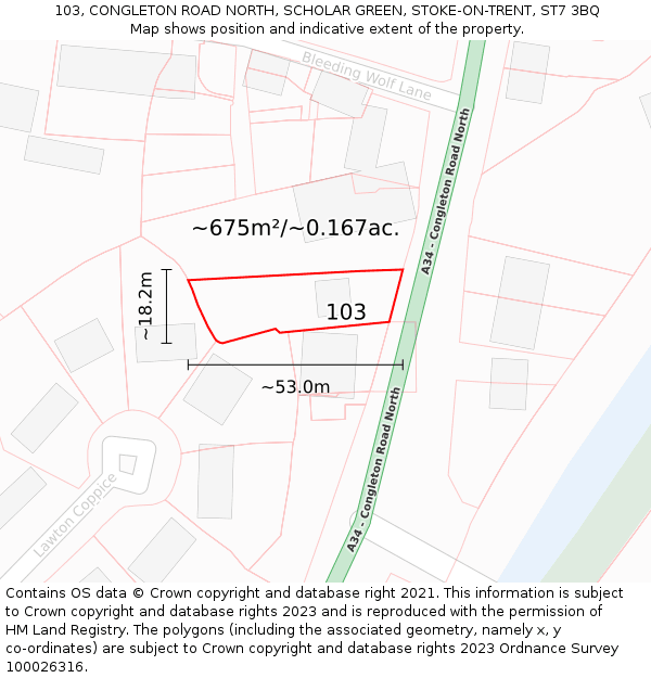 103, CONGLETON ROAD NORTH, SCHOLAR GREEN, STOKE-ON-TRENT, ST7 3BQ: Plot and title map