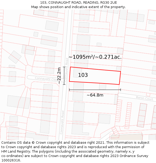 103, CONNAUGHT ROAD, READING, RG30 2UE: Plot and title map