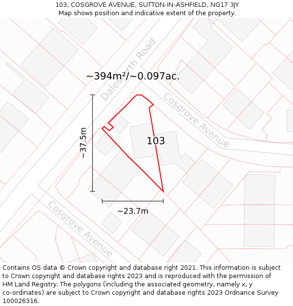 103, COSGROVE AVENUE, SUTTON-IN-ASHFIELD, NG17 3JY: Plot and title map