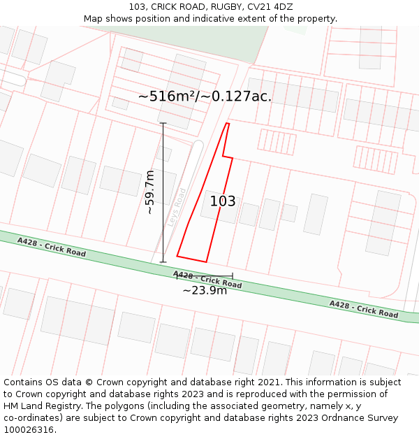 103, CRICK ROAD, RUGBY, CV21 4DZ: Plot and title map