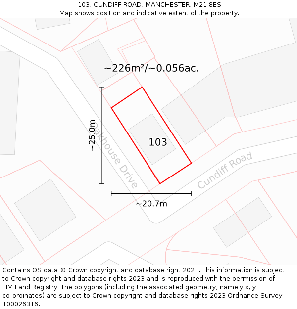 103, CUNDIFF ROAD, MANCHESTER, M21 8ES: Plot and title map