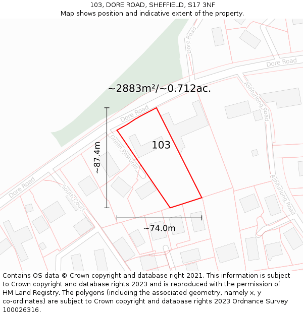 103, DORE ROAD, SHEFFIELD, S17 3NF: Plot and title map