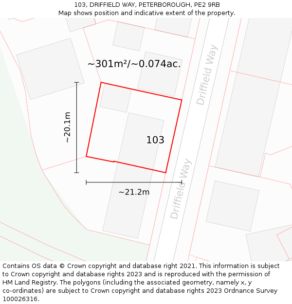103, DRIFFIELD WAY, PETERBOROUGH, PE2 9RB: Plot and title map