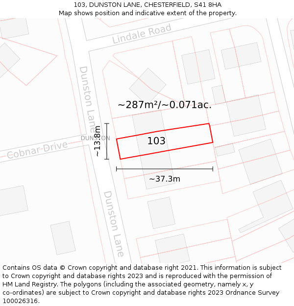 103, DUNSTON LANE, CHESTERFIELD, S41 8HA: Plot and title map