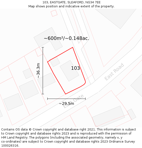 103, EASTGATE, SLEAFORD, NG34 7EE: Plot and title map