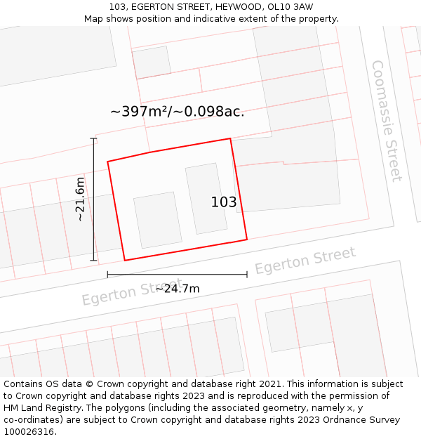 103, EGERTON STREET, HEYWOOD, OL10 3AW: Plot and title map