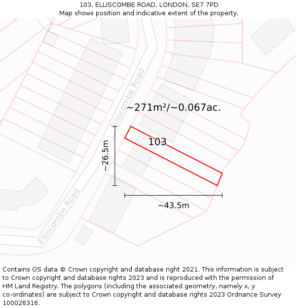 103, ELLISCOMBE ROAD, LONDON, SE7 7PD: Plot and title map