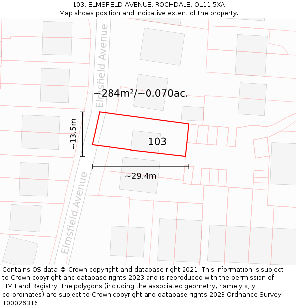 103, ELMSFIELD AVENUE, ROCHDALE, OL11 5XA: Plot and title map