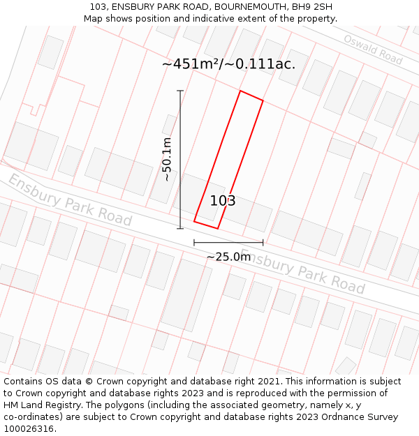 103, ENSBURY PARK ROAD, BOURNEMOUTH, BH9 2SH: Plot and title map