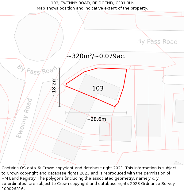 103, EWENNY ROAD, BRIDGEND, CF31 3LN: Plot and title map