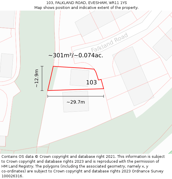 103, FALKLAND ROAD, EVESHAM, WR11 1YS: Plot and title map