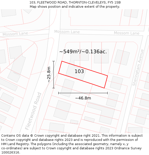 103, FLEETWOOD ROAD, THORNTON-CLEVELEYS, FY5 1SB: Plot and title map