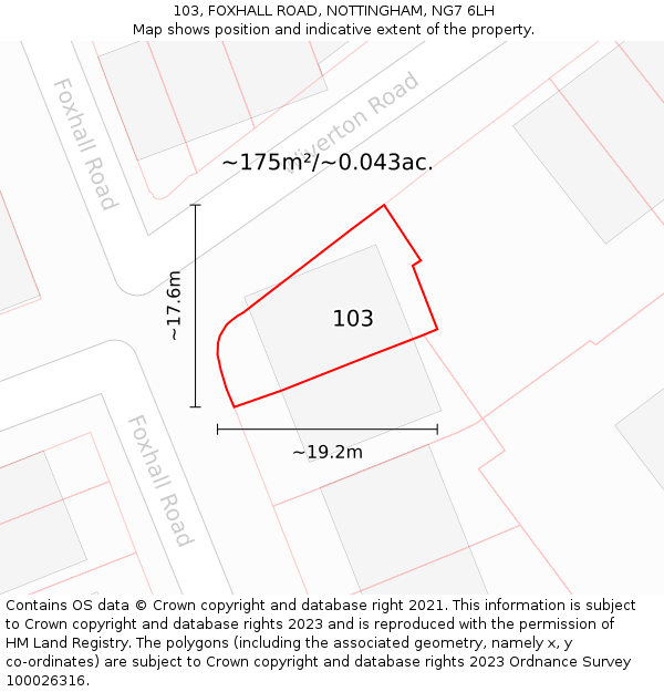 103, FOXHALL ROAD, NOTTINGHAM, NG7 6LH: Plot and title map