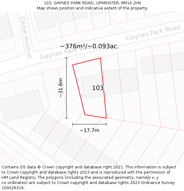 103, GAYNES PARK ROAD, UPMINSTER, RM14 2HX: Plot and title map