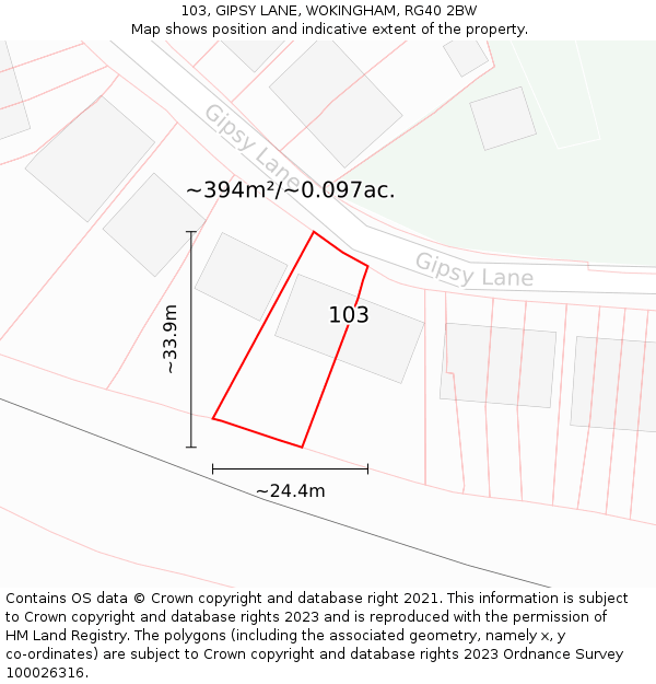 103, GIPSY LANE, WOKINGHAM, RG40 2BW: Plot and title map