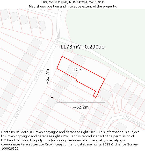 103, GOLF DRIVE, NUNEATON, CV11 6ND: Plot and title map