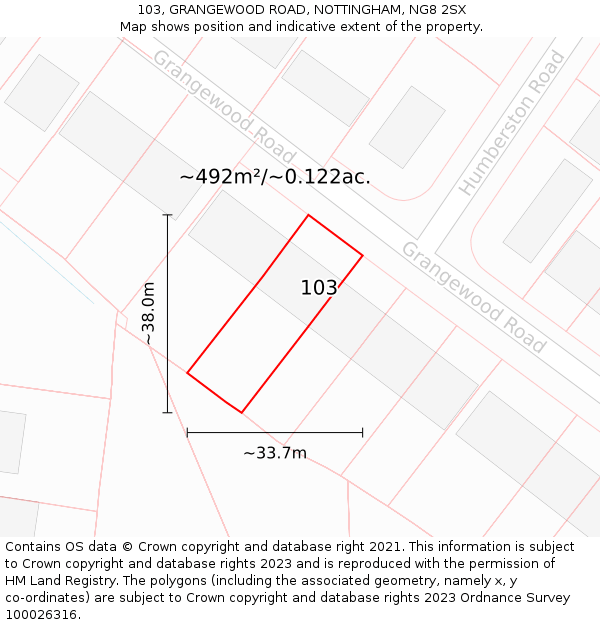 103, GRANGEWOOD ROAD, NOTTINGHAM, NG8 2SX: Plot and title map