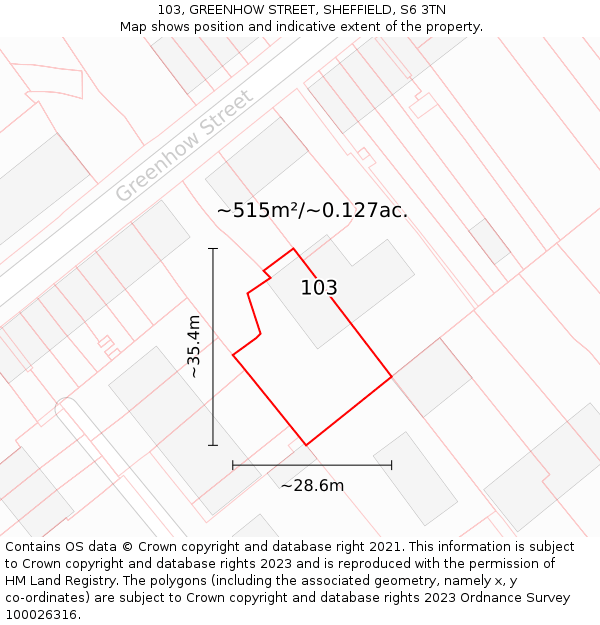103, GREENHOW STREET, SHEFFIELD, S6 3TN: Plot and title map