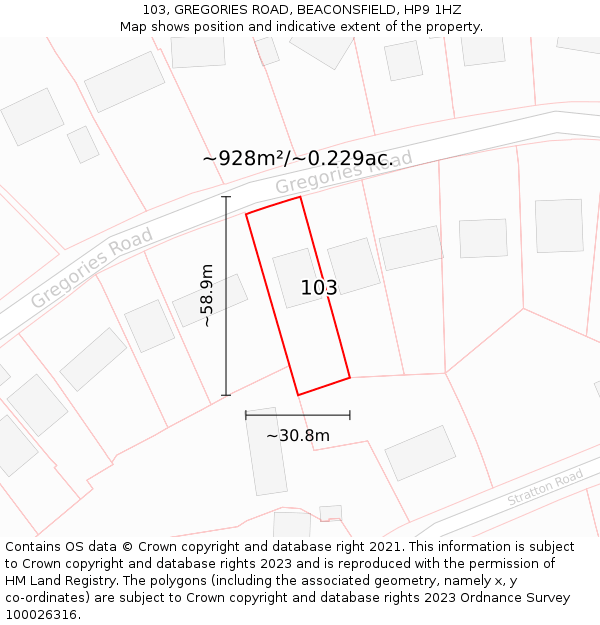 103, GREGORIES ROAD, BEACONSFIELD, HP9 1HZ: Plot and title map