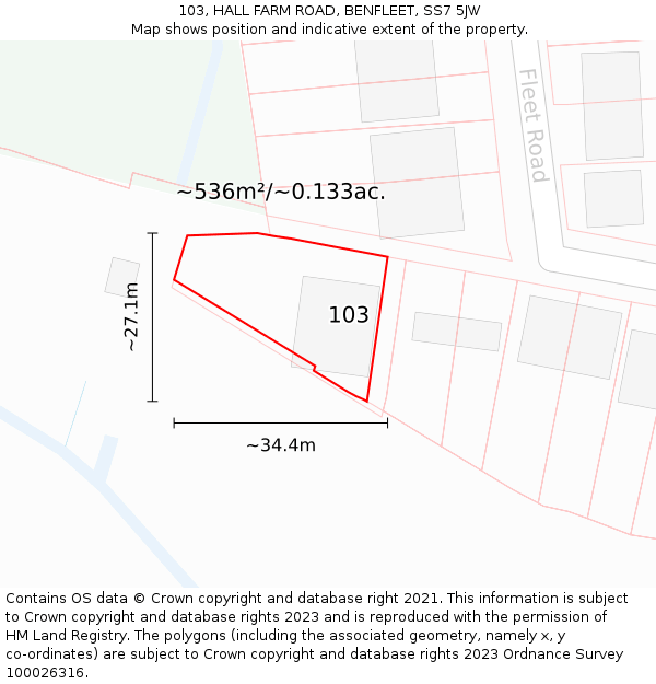 103, HALL FARM ROAD, BENFLEET, SS7 5JW: Plot and title map