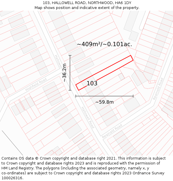 103, HALLOWELL ROAD, NORTHWOOD, HA6 1DY: Plot and title map