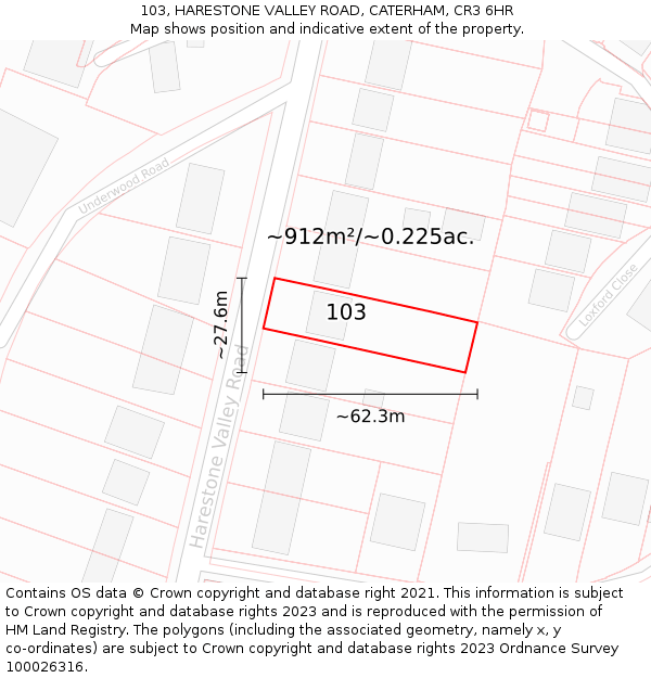 103, HARESTONE VALLEY ROAD, CATERHAM, CR3 6HR: Plot and title map