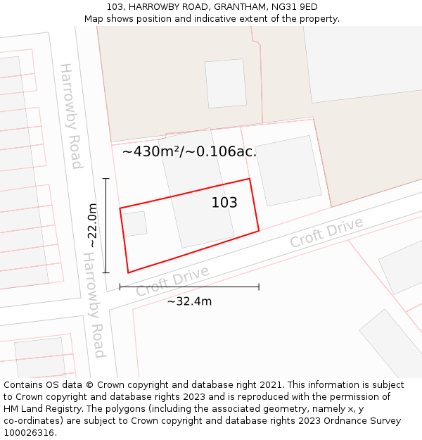 103, HARROWBY ROAD, GRANTHAM, NG31 9ED: Plot and title map