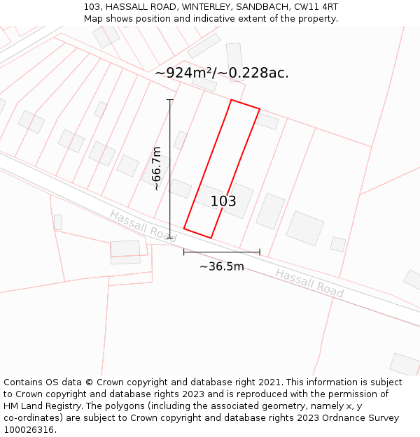 103, HASSALL ROAD, WINTERLEY, SANDBACH, CW11 4RT: Plot and title map