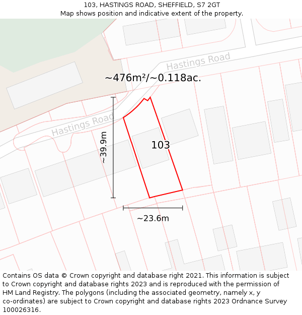 103, HASTINGS ROAD, SHEFFIELD, S7 2GT: Plot and title map