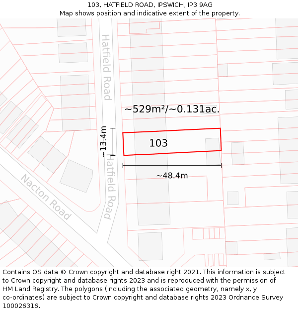 103, HATFIELD ROAD, IPSWICH, IP3 9AG: Plot and title map