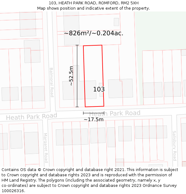 103, HEATH PARK ROAD, ROMFORD, RM2 5XH: Plot and title map