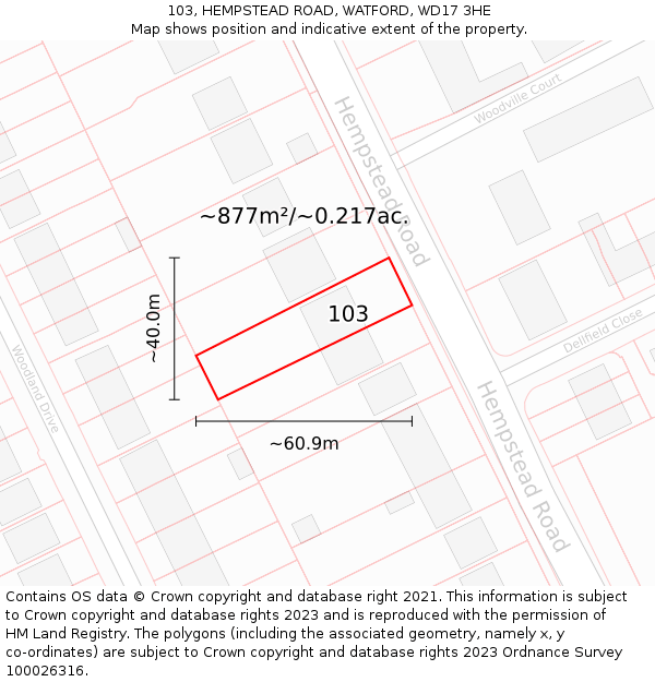 103, HEMPSTEAD ROAD, WATFORD, WD17 3HE: Plot and title map