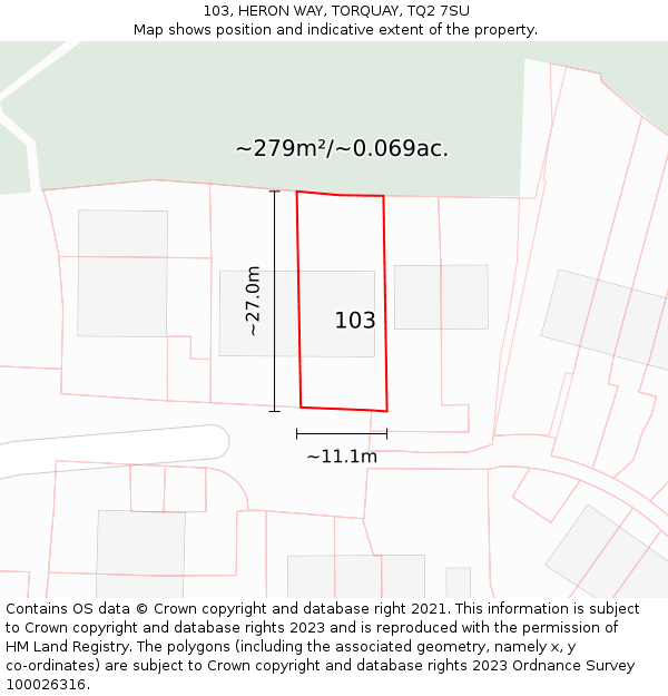 103, HERON WAY, TORQUAY, TQ2 7SU: Plot and title map