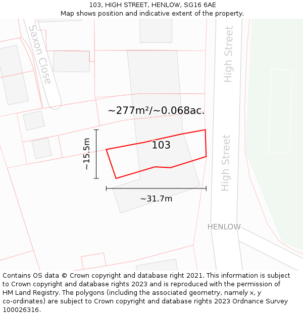 103, HIGH STREET, HENLOW, SG16 6AE: Plot and title map