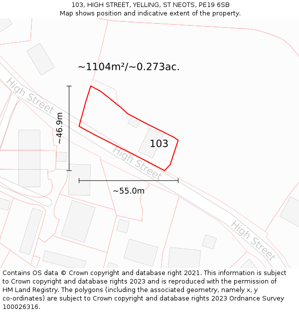 103, HIGH STREET, YELLING, ST NEOTS, PE19 6SB: Plot and title map