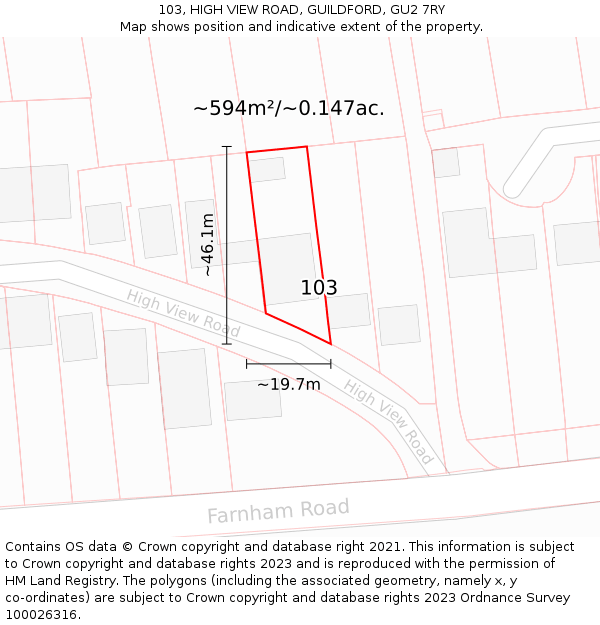 103, HIGH VIEW ROAD, GUILDFORD, GU2 7RY: Plot and title map