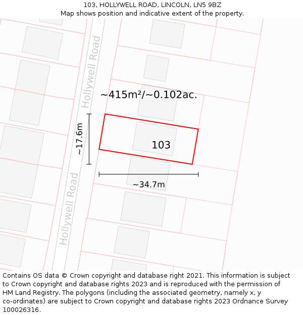 103, HOLLYWELL ROAD, LINCOLN, LN5 9BZ: Plot and title map