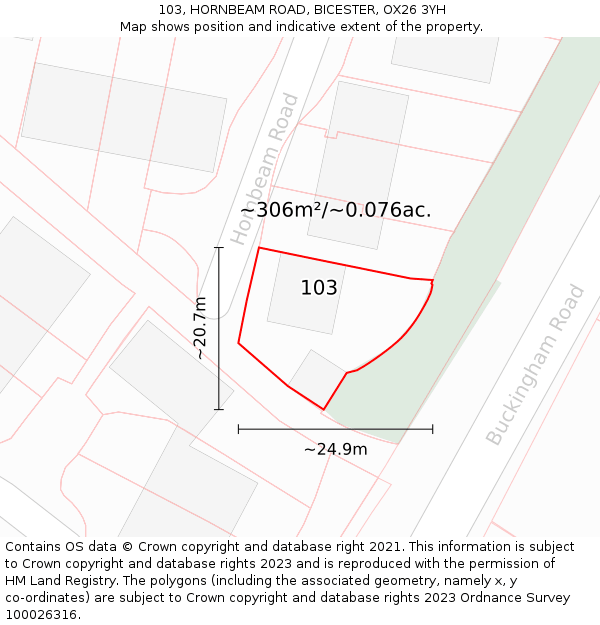 103, HORNBEAM ROAD, BICESTER, OX26 3YH: Plot and title map