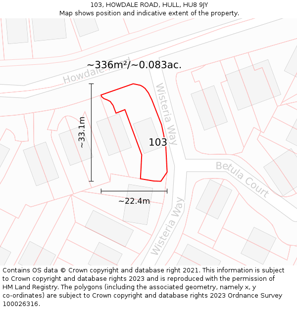103, HOWDALE ROAD, HULL, HU8 9JY: Plot and title map