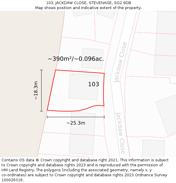 103, JACKDAW CLOSE, STEVENAGE, SG2 9DB: Plot and title map