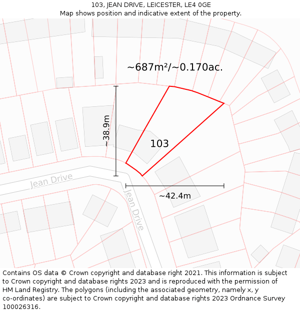 103, JEAN DRIVE, LEICESTER, LE4 0GE: Plot and title map
