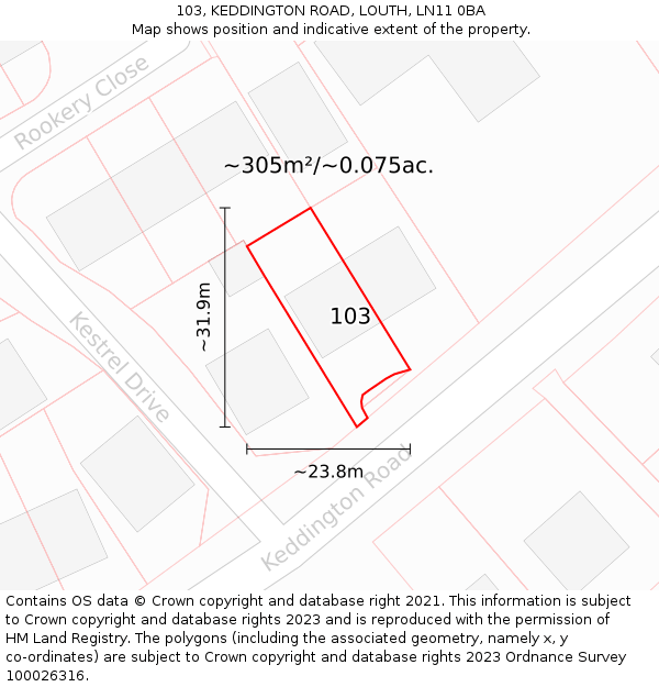 103, KEDDINGTON ROAD, LOUTH, LN11 0BA: Plot and title map