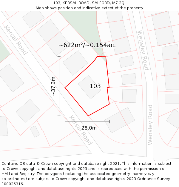 103, KERSAL ROAD, SALFORD, M7 3QL: Plot and title map