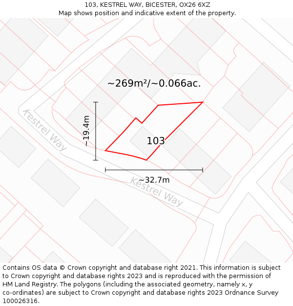 103, KESTREL WAY, BICESTER, OX26 6XZ: Plot and title map