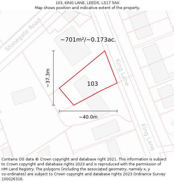 103, KING LANE, LEEDS, LS17 5AX: Plot and title map