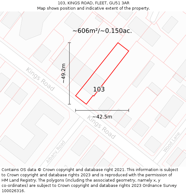 103, KINGS ROAD, FLEET, GU51 3AR: Plot and title map