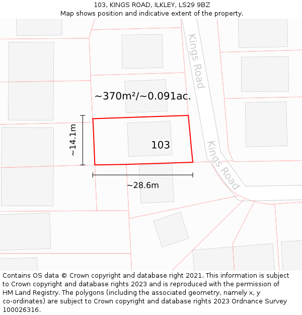 103, KINGS ROAD, ILKLEY, LS29 9BZ: Plot and title map