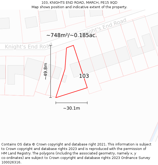 103, KNIGHTS END ROAD, MARCH, PE15 9QD: Plot and title map