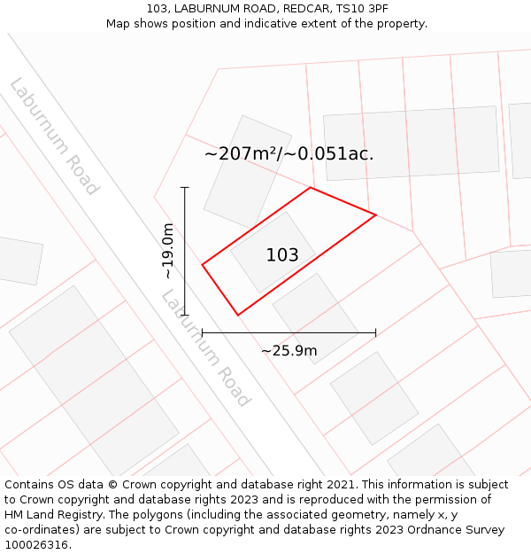 103, LABURNUM ROAD, REDCAR, TS10 3PF: Plot and title map