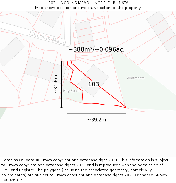 103, LINCOLNS MEAD, LINGFIELD, RH7 6TA: Plot and title map